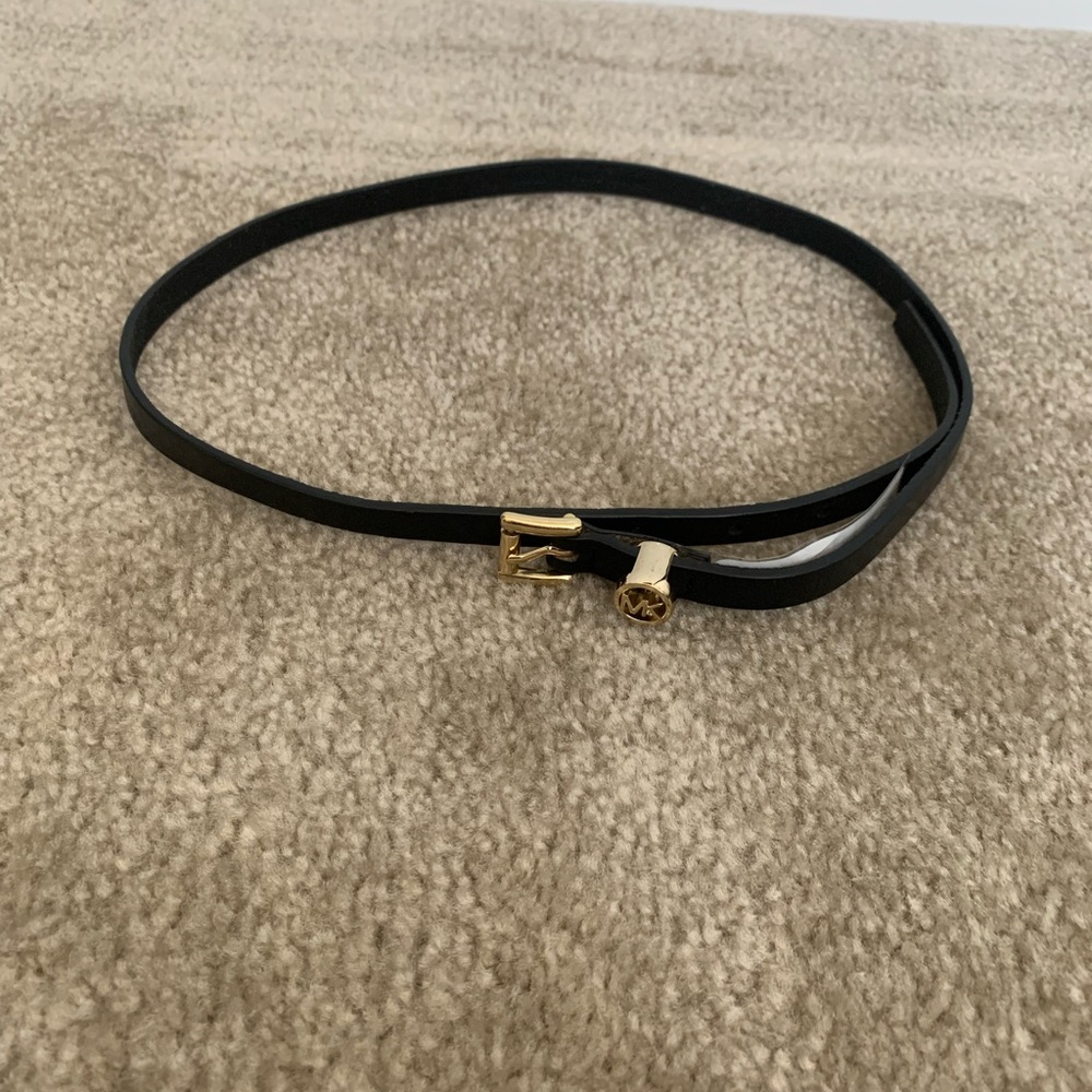 Brand New with tags Michael Kors Thin Black Belt with Gold Hardware